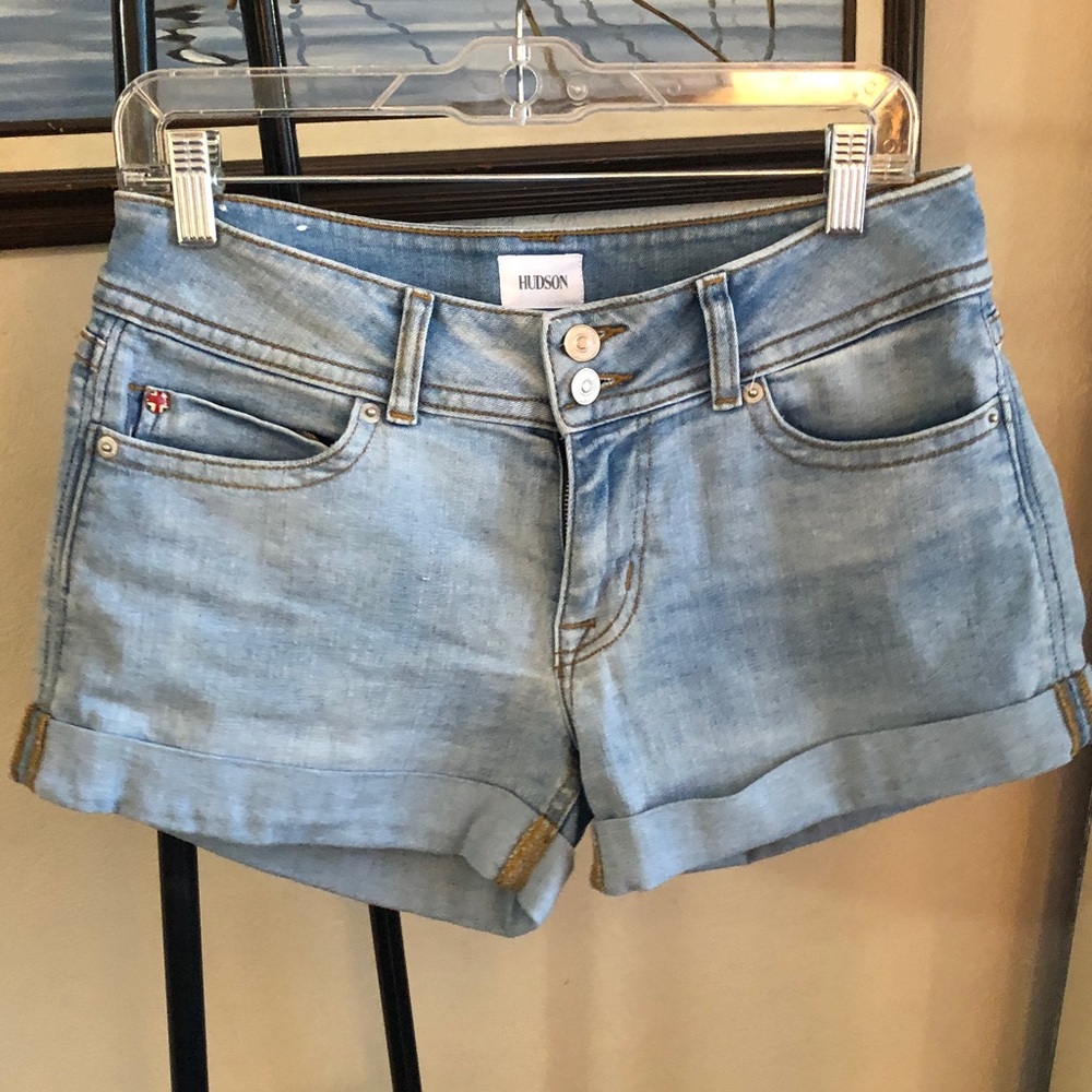 Hudson Jeans Light Blue Rolled-Hem Denim Shorts
